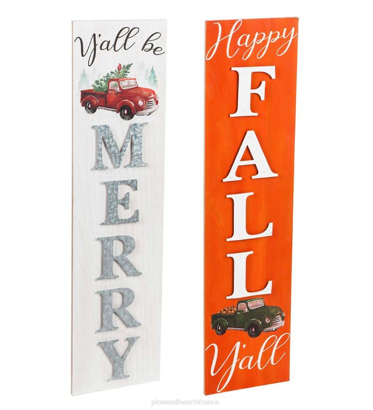 Plow & Hearth articles ménagers porche debout en bois de voeux d'automne/vacances double face plus maigre 0BNZ1490