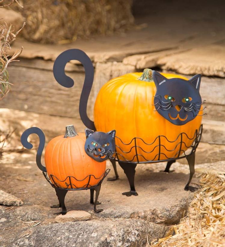 Plow & Hearth articles ménagers porte-citrouilles chat d'Halloween avec yeux LED verts, lot de 2 - chat 0BNZ1480