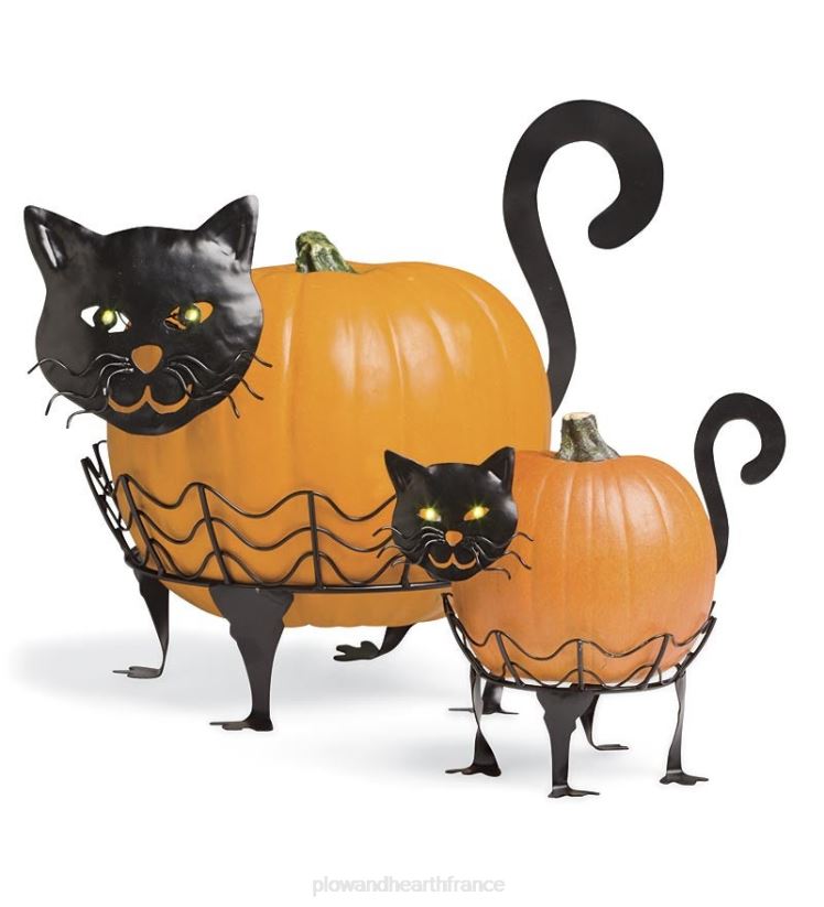 Plow & Hearth articles ménagers porte-citrouilles chat d'Halloween avec yeux LED verts, lot de 2 - chat 0BNZ1480