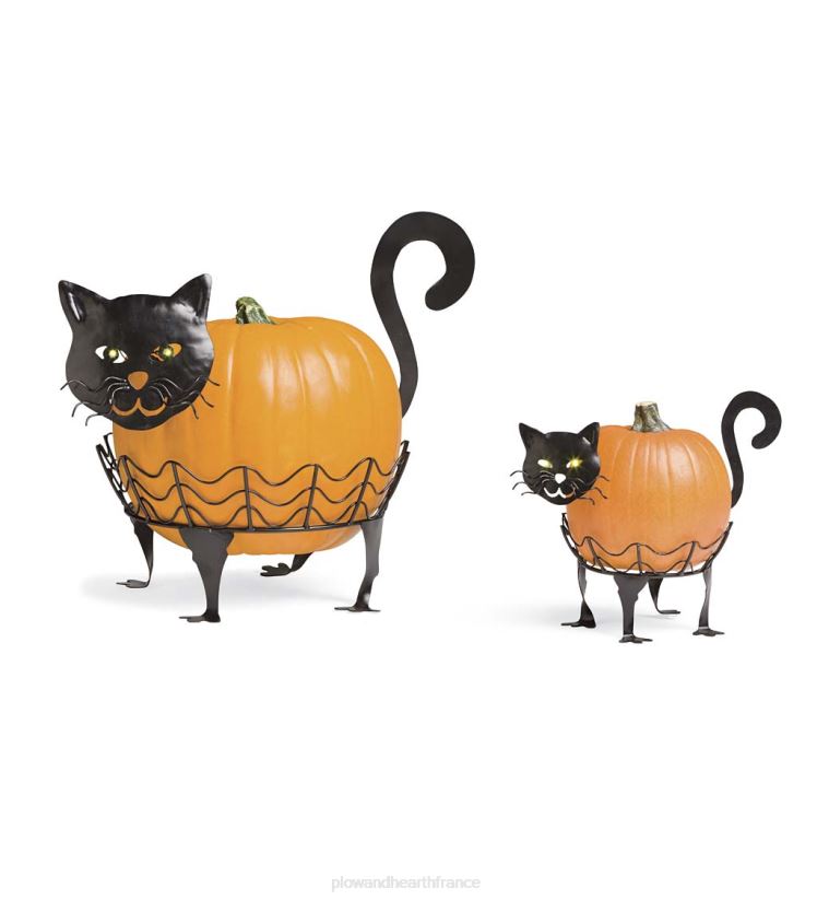 Plow & Hearth articles ménagers porte-citrouilles chat d'Halloween avec yeux LED verts, lot de 2 - chat 0BNZ1480