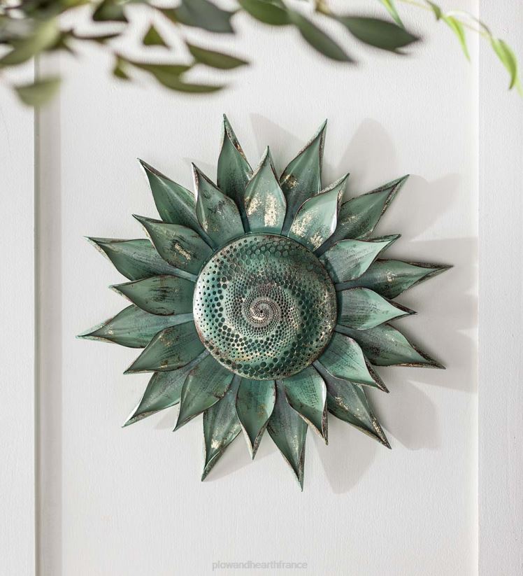 Plow & Hearth articles ménagers sarcelle succulente en métal vieilli art mural 0BNZ1502