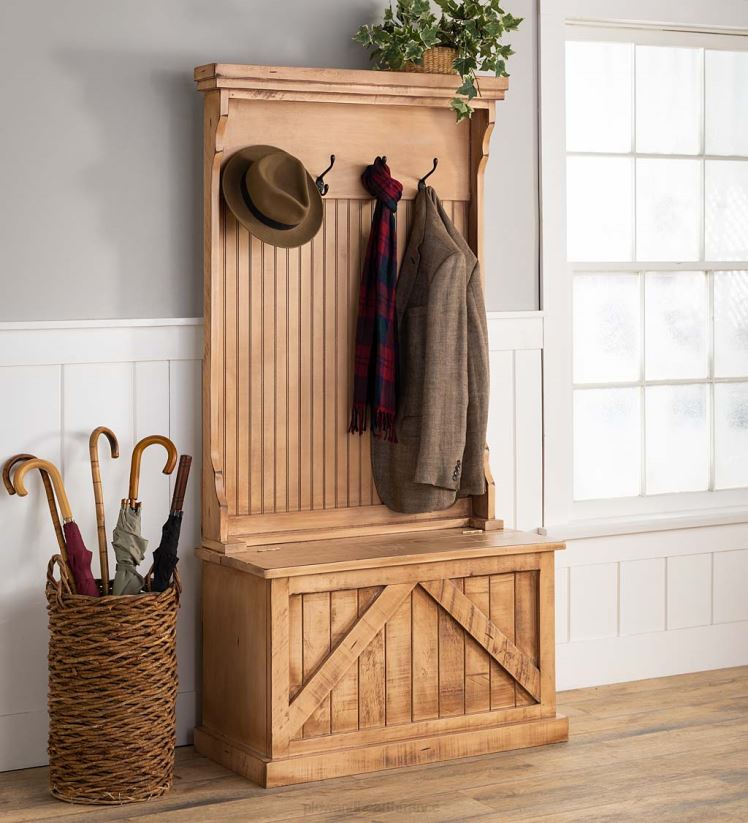 Plow & Hearth articles ménagers arbre d'entrée pour terrain de boules avec banc de rangement - noir rustique 0BNZ2067