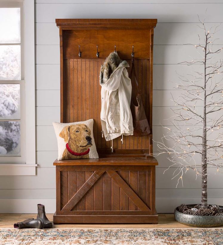 Plow & Hearth articles ménagers arbre d'entrée pour terrain de boules avec banc de rangement - noir rustique 0BNZ2067