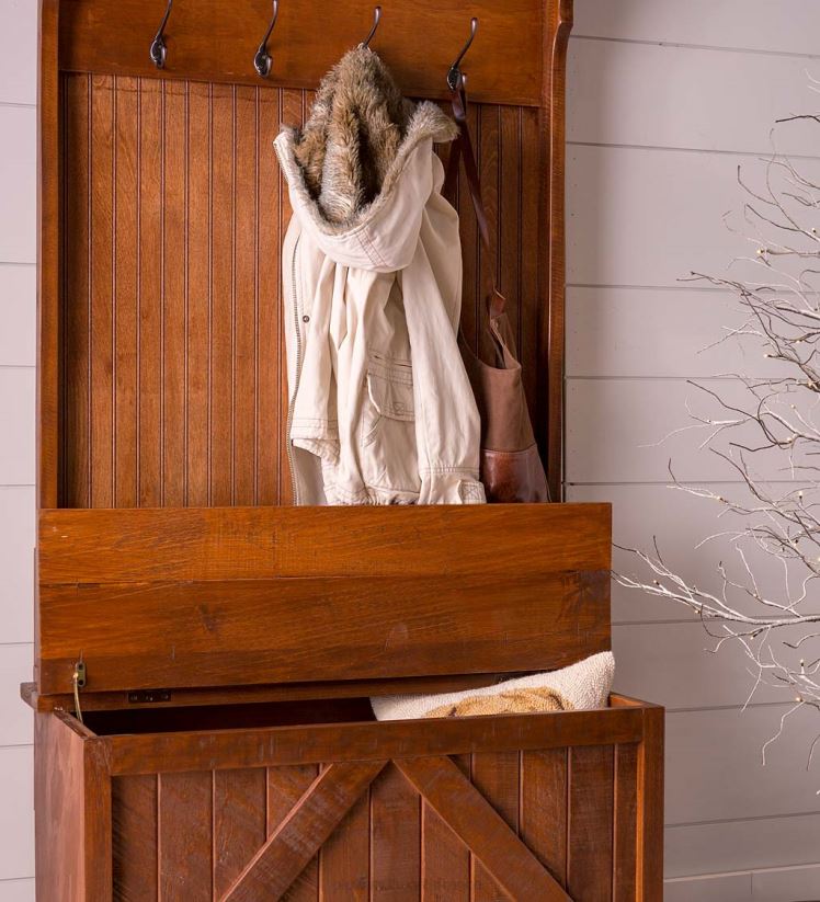 Plow & Hearth articles ménagers arbre d'entrée pour terrain de boules avec banc de rangement - noir rustique 0BNZ2067