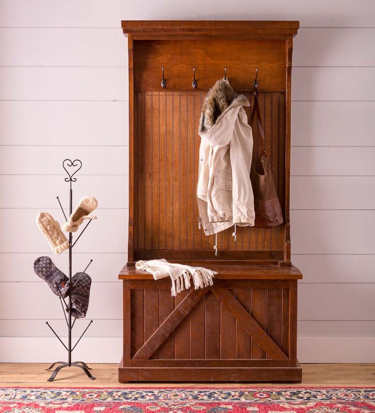 Plow & Hearth articles ménagers arbre d'entrée pour terrain de boules avec banc de rangement - noir rustique 0BNZ2067