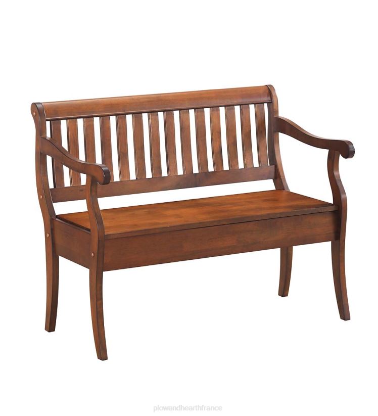 Plow & Hearth articles ménagers banc de rangement à dossier à lattes fabriqué à la main - orme 0BNZ2061