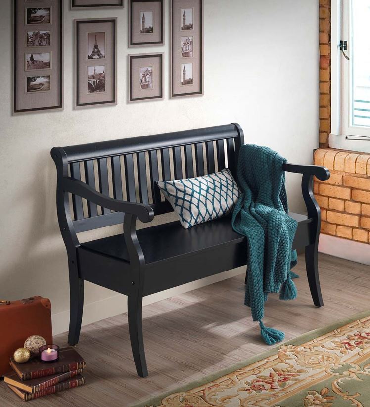 Plow & Hearth articles ménagers banc de rangement à dossier à lattes fabriqué à la main - orme 0BNZ2061