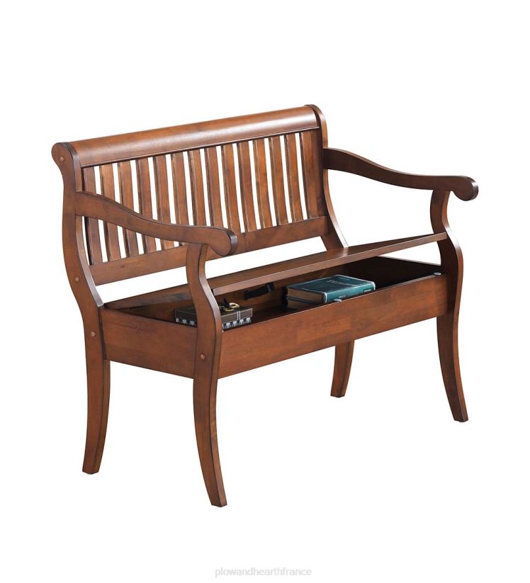 Plow & Hearth articles ménagers banc de rangement à dossier à lattes fabriqué à la main - orme 0BNZ2061