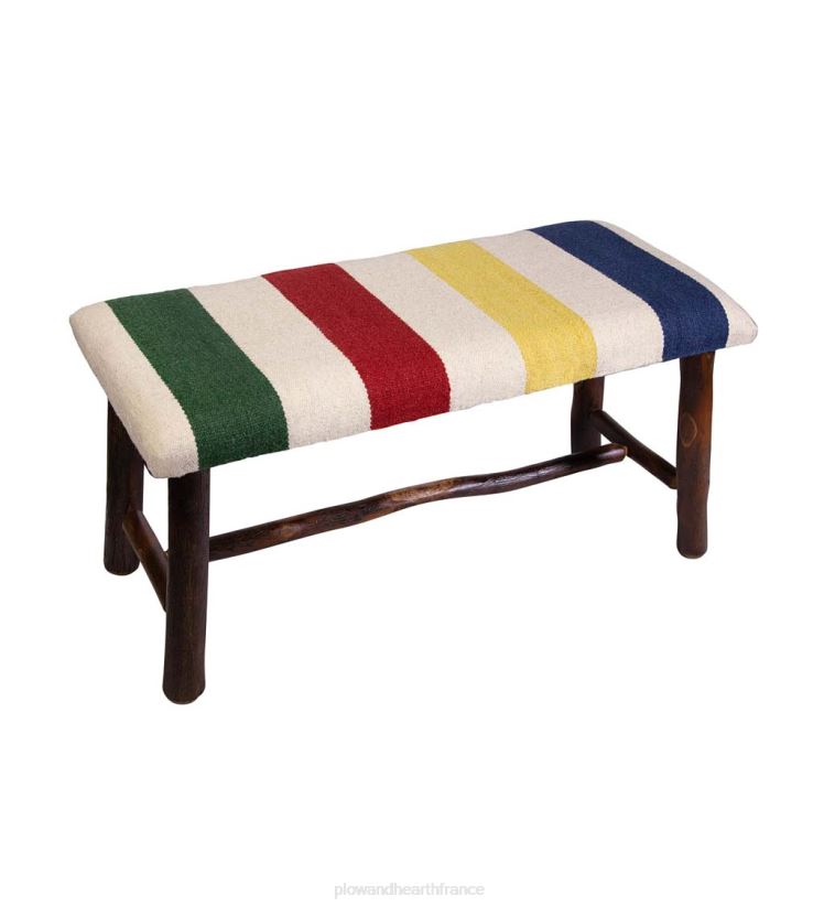 Plow & Hearth articles ménagers banc en laine et hickory crocheté à la main color block moyen 0BNZ2075