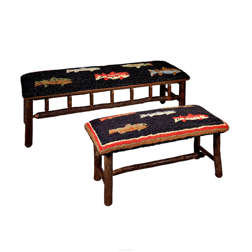 Plow & Hearth articles ménagers banc en laine et hickory crocheté à la main pour poissons de rivière 0BNZ2073