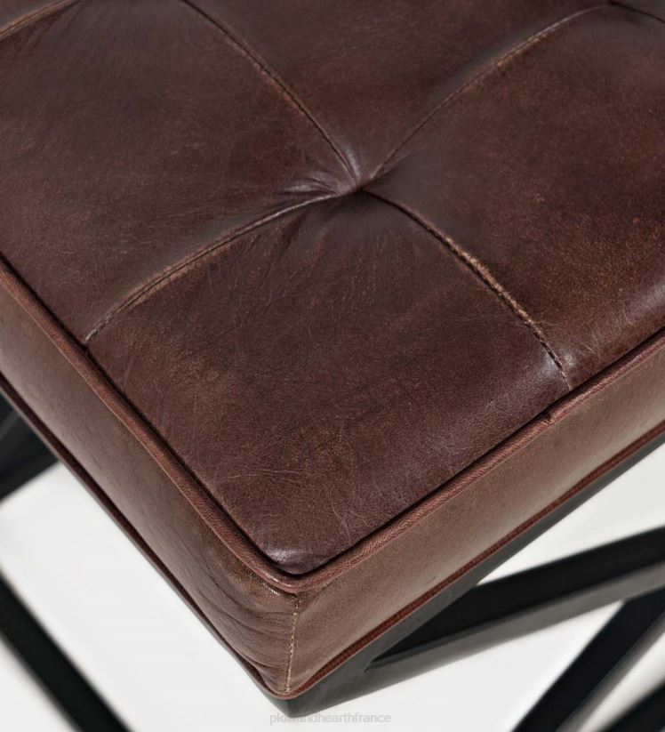 Plow & Hearth articles ménagers pouf henry en cuir et acier - terre de sienne foncée 0BNZ2062