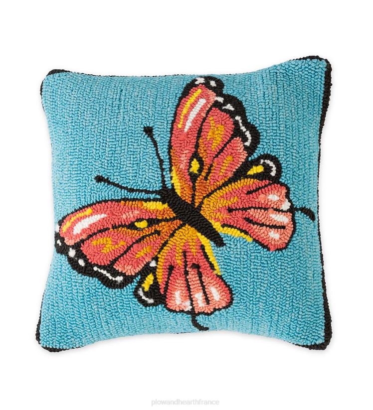Plow & Hearth articles ménagers Coussin décoratif en polypropylène accroché à la main, papillon bleu, intérieur/extérieur 0BNZ1267
