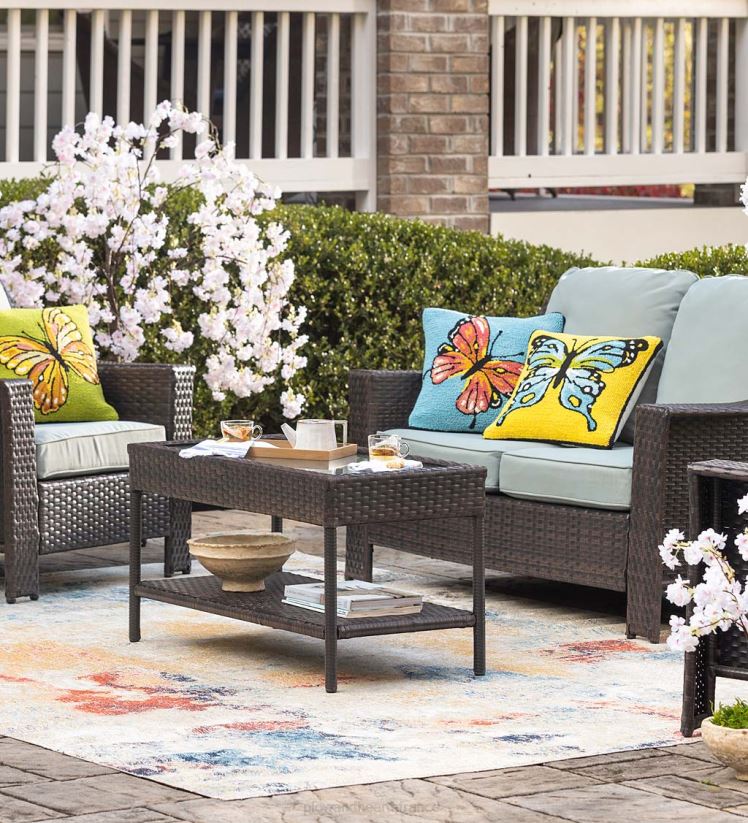 Plow & Hearth articles ménagers Coussin décoratif en polypropylène accroché à la main, papillon bleu, intérieur/extérieur 0BNZ1267