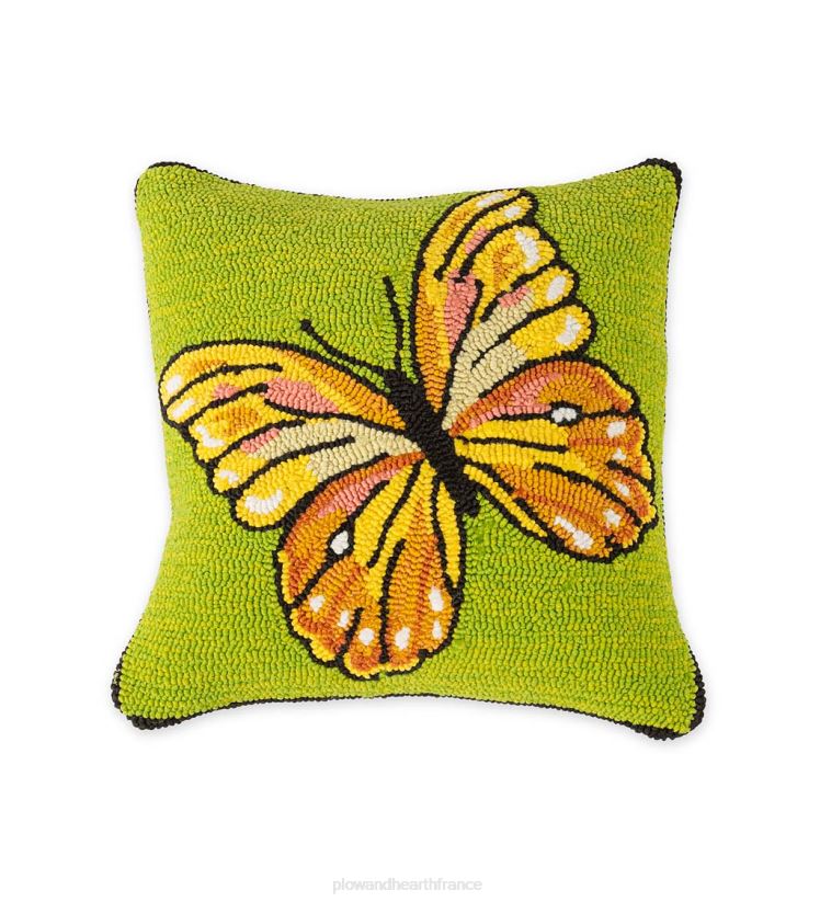 Plow & Hearth articles ménagers Coussin décoratif en polypropylène accroché à la main, papillon vert, intérieur/extérieur 0BNZ1265