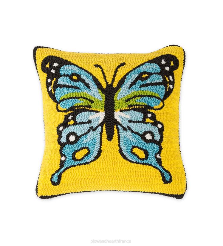 Plow & Hearth articles ménagers Coussin décoratif en polypropylène crocheté papillon jaune intérieur/extérieur 0BNZ1269