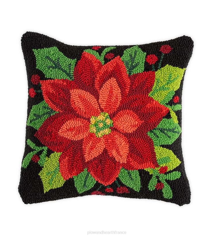 Plow & Hearth articles ménagers coussin décoratif à poinsettia en polypropylène crocheté intérieur/extérieur 0BNZ1219