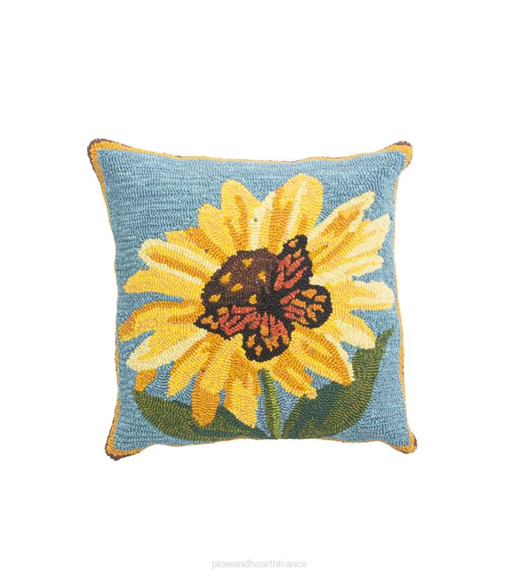 Plow & Hearth articles ménagers coussin décoratif tournesol et papillon en polypropylène crocheté intérieur/extérieur 0BNZ1253