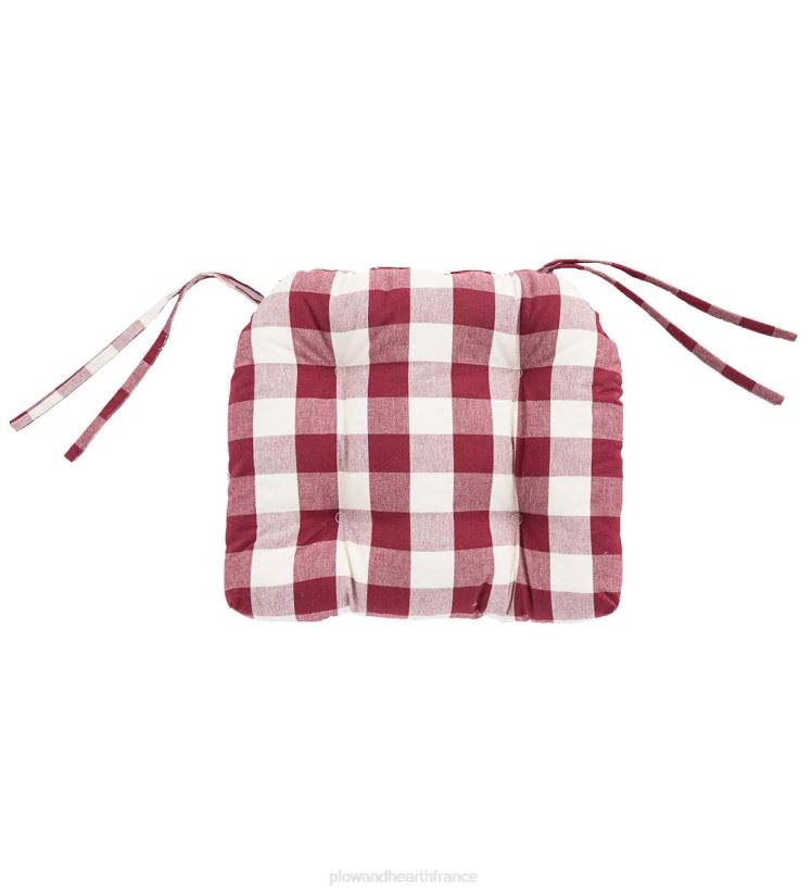 Plow & Hearth articles ménagers Coussin de chaise touffeté réversible à carreaux de buffle avec attaches - bordeaux 0BNZ2097