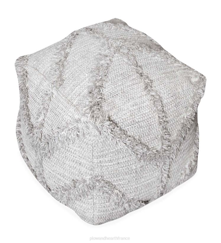 Plow & Hearth articles ménagers Pouf en laine à franges en zigzag, 18" carré - gris 0BNZ2024