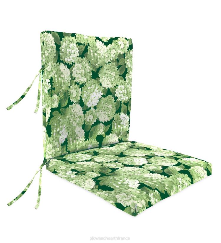 Plow & Hearth articles ménagers grand coussin de fauteuil club classique en polyester avec attaches, 44" x 22" avec charnière à 22" du bas - hortensia forestier 0BNZ3248
