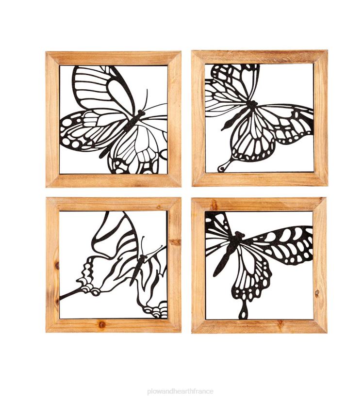 Plow & Hearth articles ménagers ensemble de décoration murale papillon en métal et cadre en bois 0BNZ2480