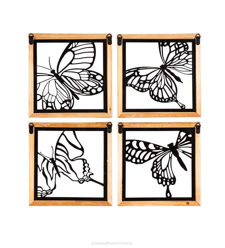 Plow & Hearth articles ménagers ensemble de décoration murale papillon en métal et cadre en bois 0BNZ2480