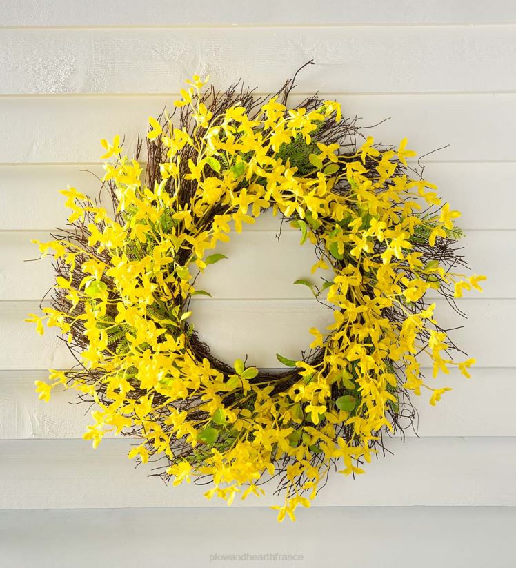 Plow & Hearth articles ménagers fausse couronne de forsythia sur base en rotin 0BNZ1638