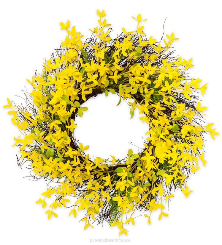 Plow & Hearth articles ménagers fausse couronne de forsythia sur base en rotin 0BNZ1638