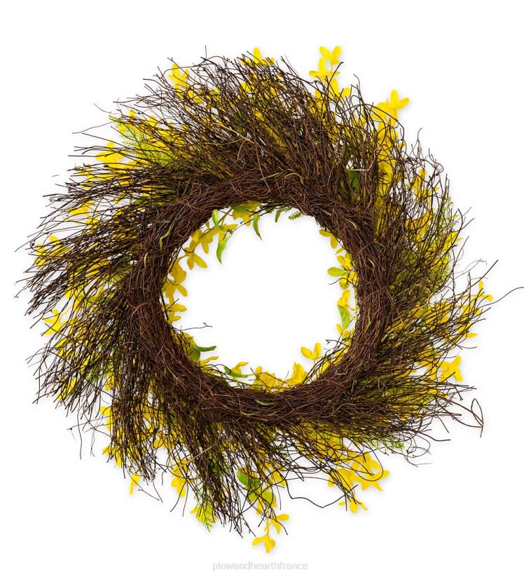 Plow & Hearth articles ménagers fausse couronne de forsythia sur base en rotin 0BNZ1638