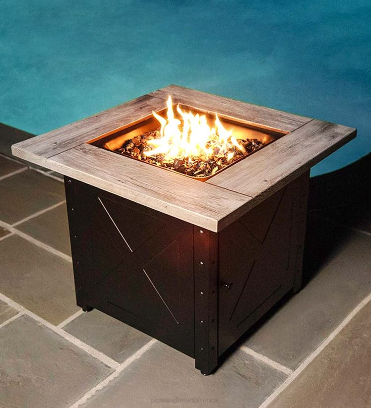 Plow & Hearth articles ménagers Foyer extérieur au gaz propane Barnesdale avec manteau en résine imprimée, 30" 0BNZ1619