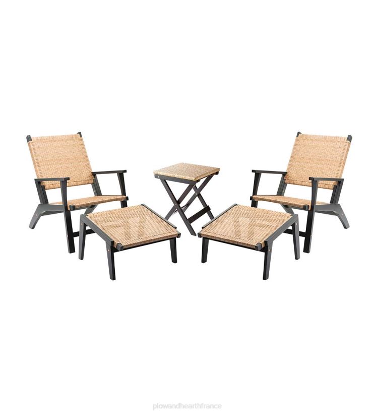 Plow & Hearth articles ménagers Claytor eucalyptus outdoor 2 chaises et 2 poufs avec table, ensemble 5 pièces - noir 0BNZ1126