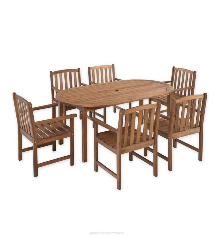 Plow & Hearth articles ménagers Collection de mobilier d'extérieur Lancaster, table ovale en bois d'eucalyptus et 6 chaises 0BNZ1095