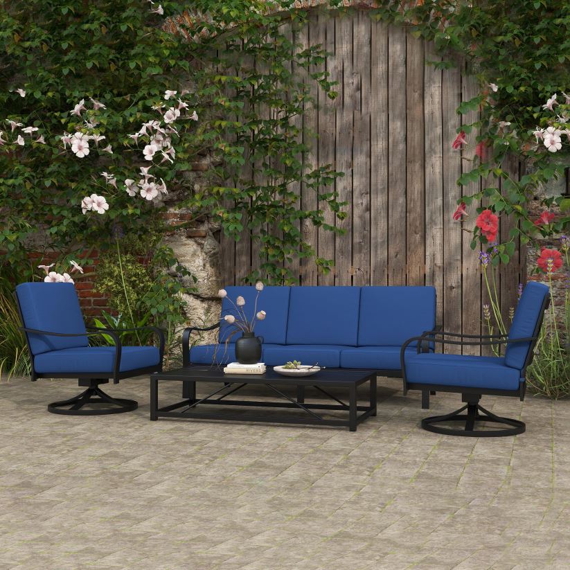 Plow & Hearth articles ménagers Ensemble de canapé Waverly 4 pièces avec coussins - noir avec coussins bleus 0BNZ1170