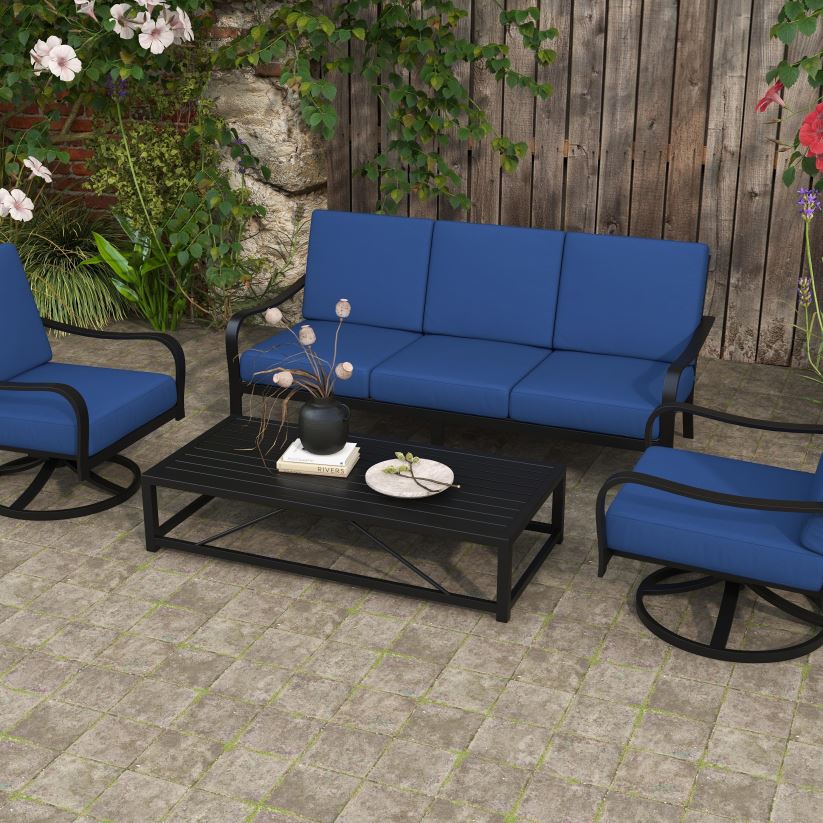 Plow & Hearth articles ménagers Ensemble de canapé Waverly 4 pièces avec coussins - noir avec coussins bleus 0BNZ1170