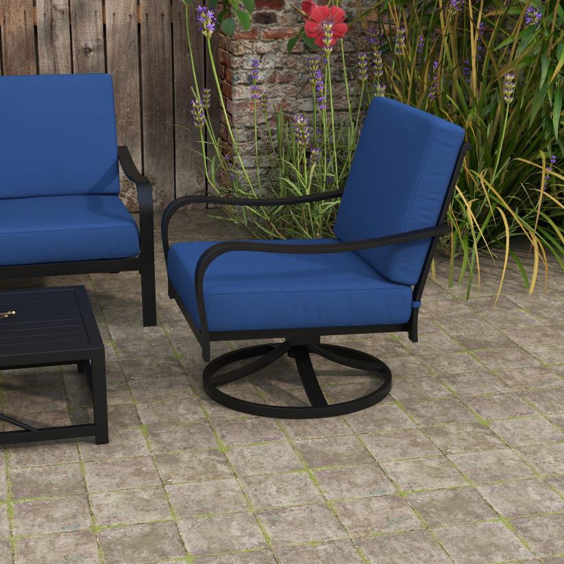 Plow & Hearth articles ménagers Ensemble de canapé Waverly 4 pièces avec coussins - noir avec coussins bleus 0BNZ1170