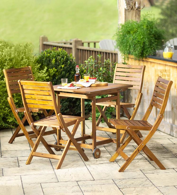 Plow & Hearth articles ménagers Ensemble de salle à manger intelligent portable en bois d'acacia Kingwood - naturel 0BNZ1151