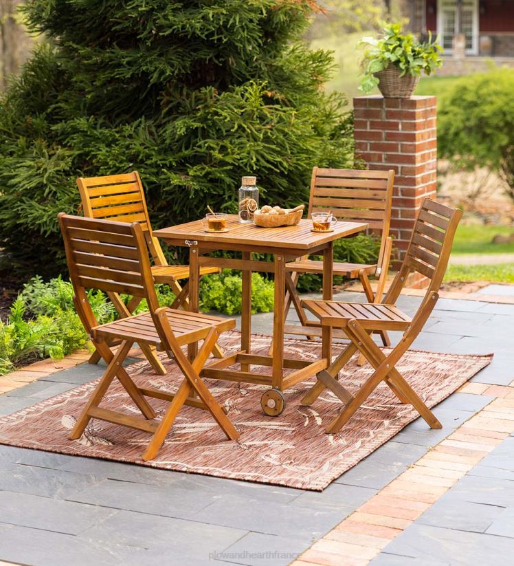 Plow & Hearth articles ménagers Ensemble de salle à manger intelligent portable en bois d'acacia Kingwood - naturel 0BNZ1151