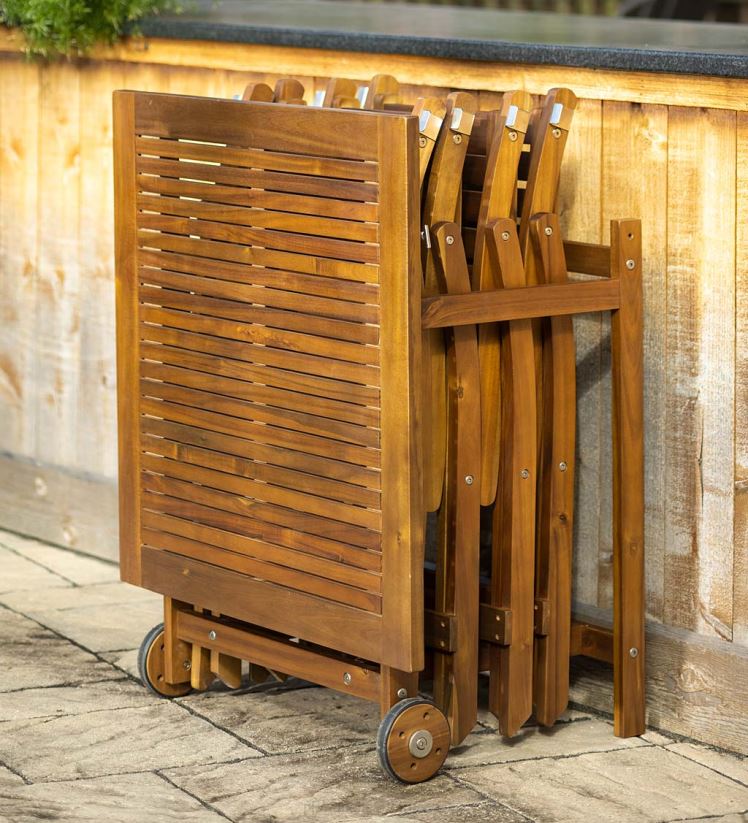 Plow & Hearth articles ménagers Ensemble de salle à manger intelligent portable en bois d'acacia Kingwood - naturel 0BNZ1151