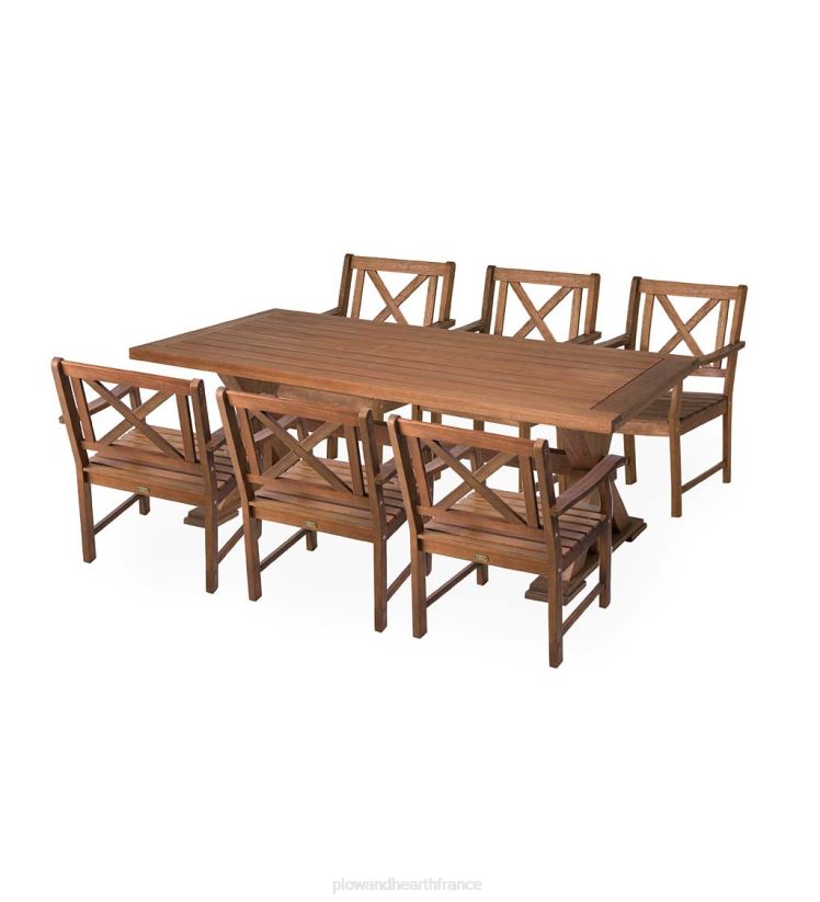 Plow & Hearth articles ménagers Mobilier de salle à manger d'extérieur Claremont, table et chaises en eucalyptus 0BNZ1085