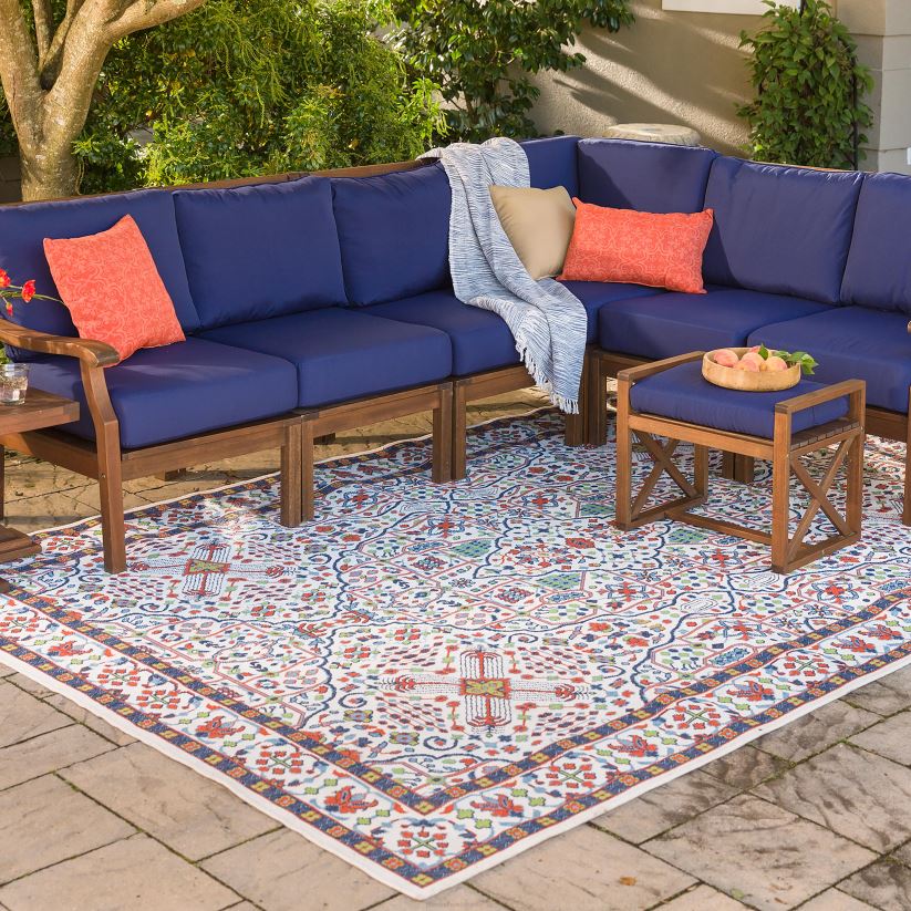 Plow & Hearth articles ménagers Ottoman sectionnel en eucalyptus Claremont avec coussin - marine minuit 0BNZ3193