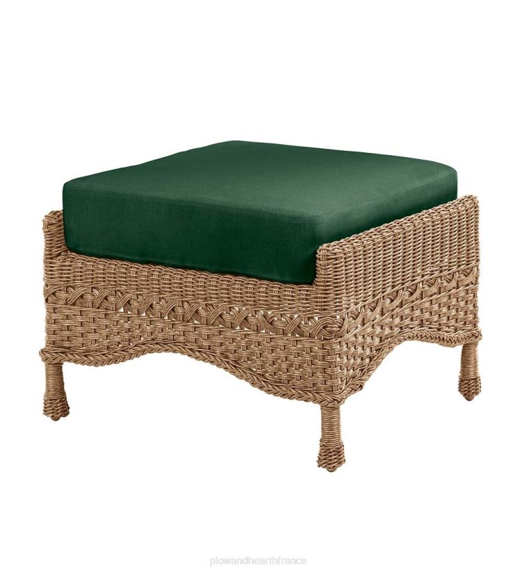 Plow & Hearth articles ménagers Prospect Hill Outdoor Wicker Deep Seat Ottoman avec coussin - Bois flotté avec coussin vert forêt 0BNZ1112