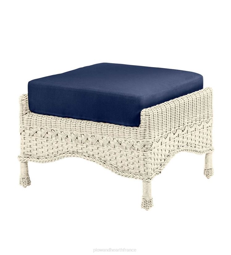 Plow & Hearth articles ménagers Prospect Hill Outdoor Wicker Deep Seat Ottoman avec coussin - Bois flotté avec coussin vert forêt 0BNZ1112