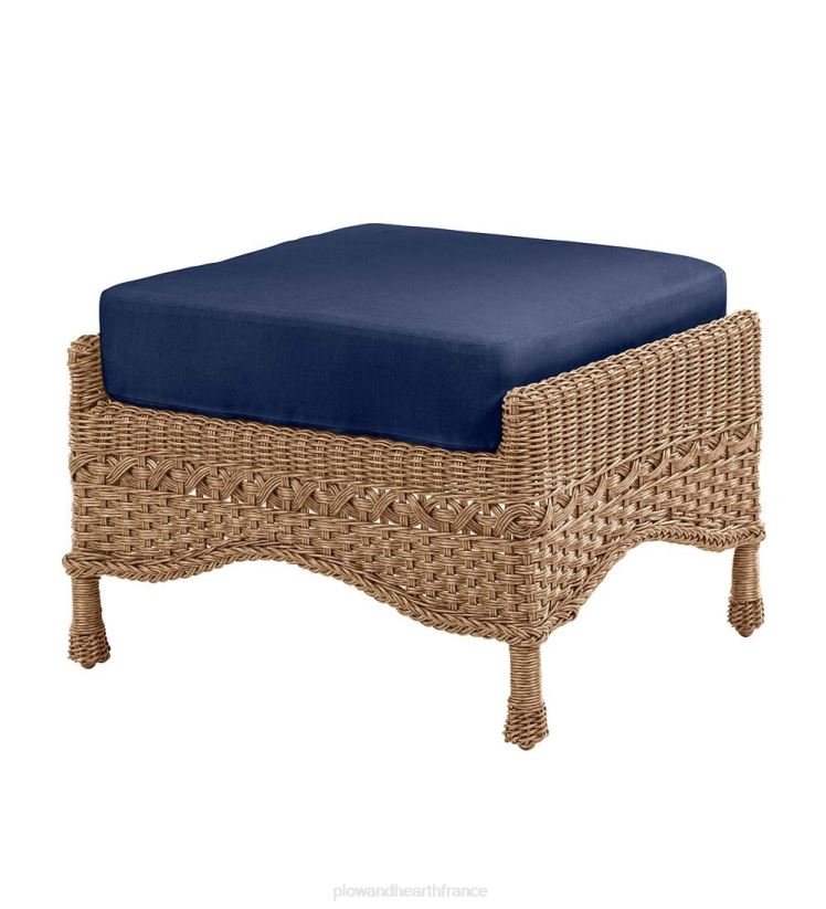 Plow & Hearth articles ménagers Prospect Hill Outdoor Wicker Deep Seat Ottoman avec coussin - Bois flotté avec coussin vert forêt 0BNZ1112