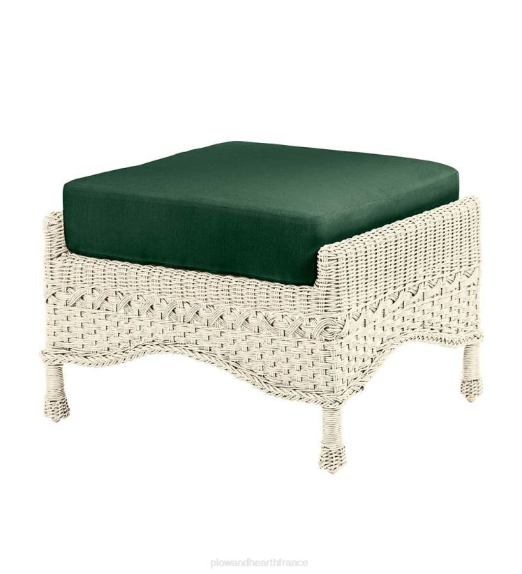 Plow & Hearth articles ménagers Prospect Hill Outdoor Wicker Deep Seat Ottoman avec coussin - Bois flotté avec coussin vert forêt 0BNZ1112