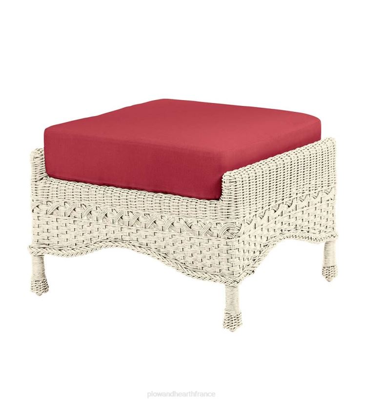 Plow & Hearth articles ménagers Prospect Hill Outdoor Wicker Deep Seat Ottoman avec coussin - Bois flotté avec coussin vert forêt 0BNZ1112