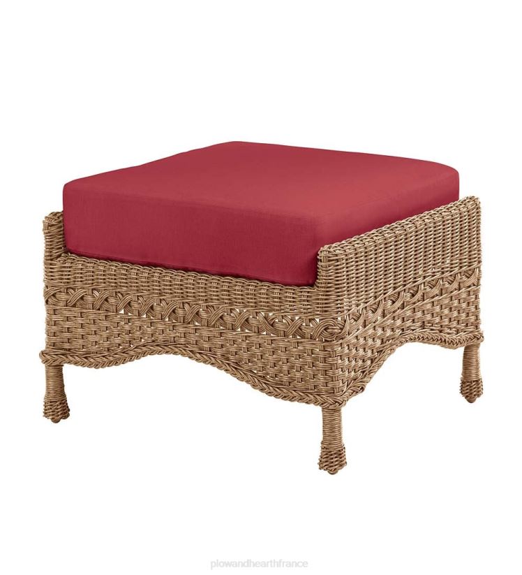 Plow & Hearth articles ménagers Prospect Hill Outdoor Wicker Deep Seat Ottoman avec coussin - Bois flotté avec coussin vert forêt 0BNZ1112