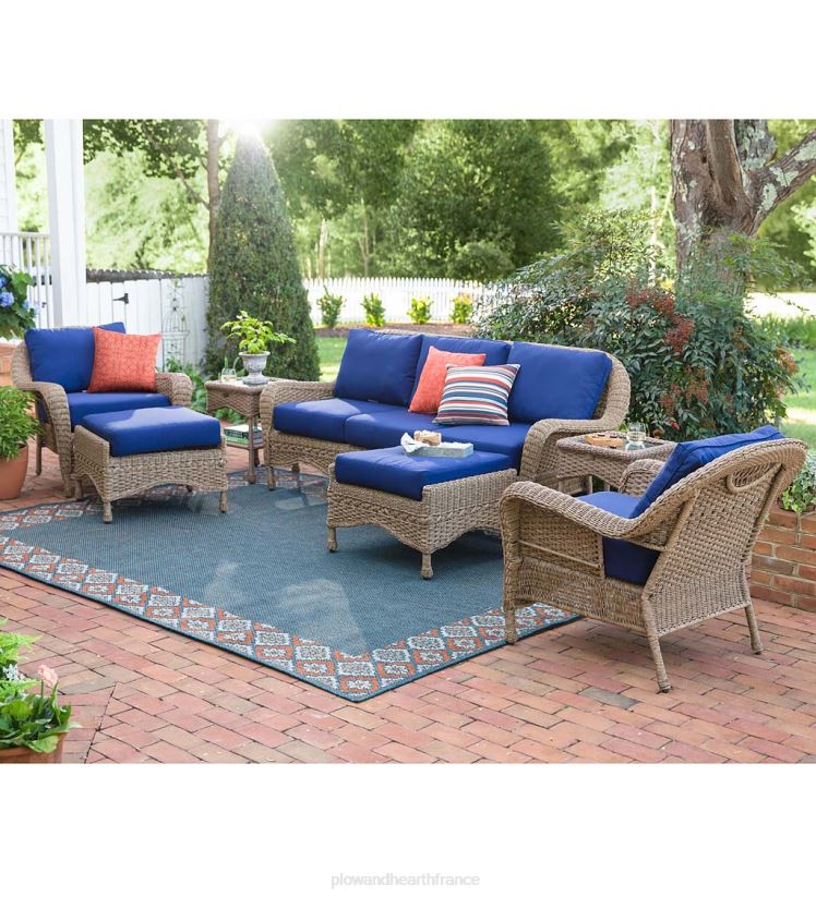 Plow & Hearth articles ménagers Prospect Hill Outdoor Wicker Deep Seat Ottoman avec coussin - Bois flotté avec coussin vert forêt 0BNZ1112