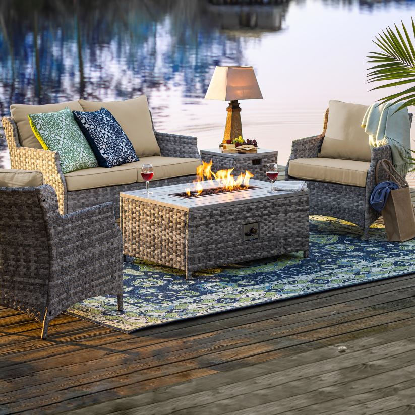 Plow & Hearth articles ménagers St. ensemble de sièges pour patio et foyer en osier Helena, 5 pièces 0BNZ1076