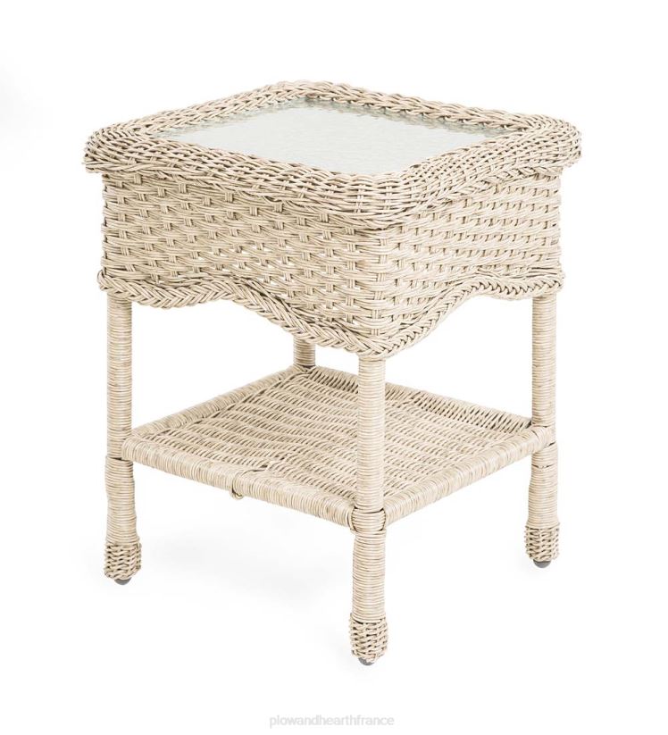 Plow & Hearth articles ménagers Table de bout en osier Prospect Hill avec plateau en verre - bois flotté 0BNZ1155