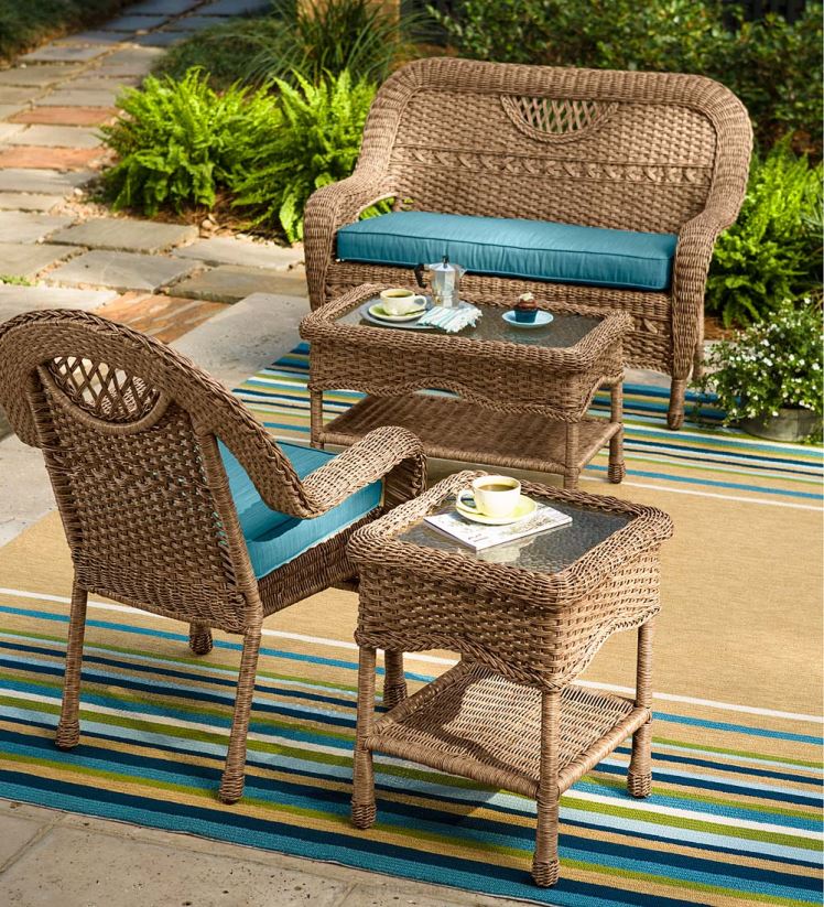 Plow & Hearth articles ménagers Table de bout en osier Prospect Hill avec plateau en verre - bois flotté 0BNZ1155